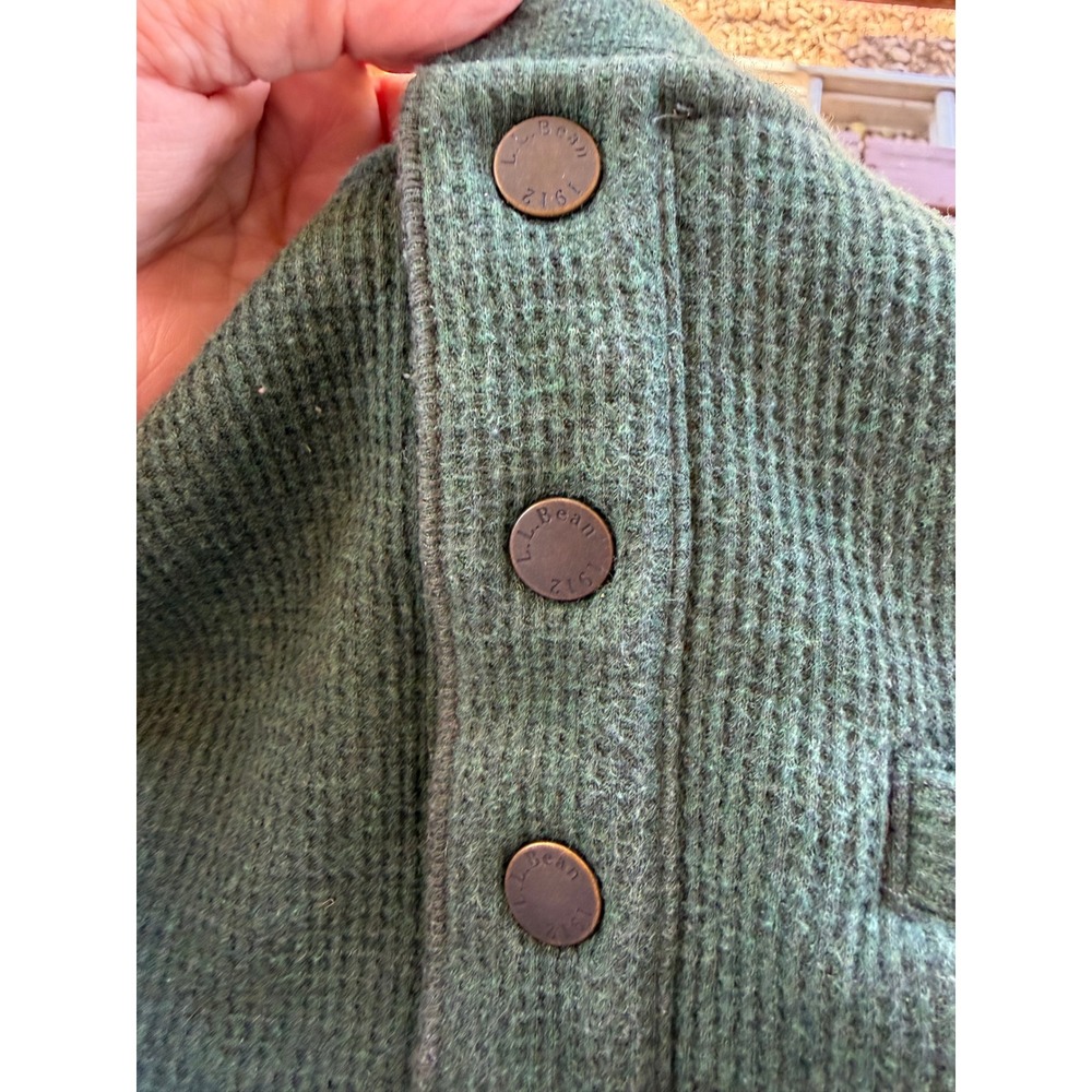 LL Bean Katahdin Iron Works Henley Fleece Lined Waffle Knit Green XLT 298104 - Picture 4 of 8